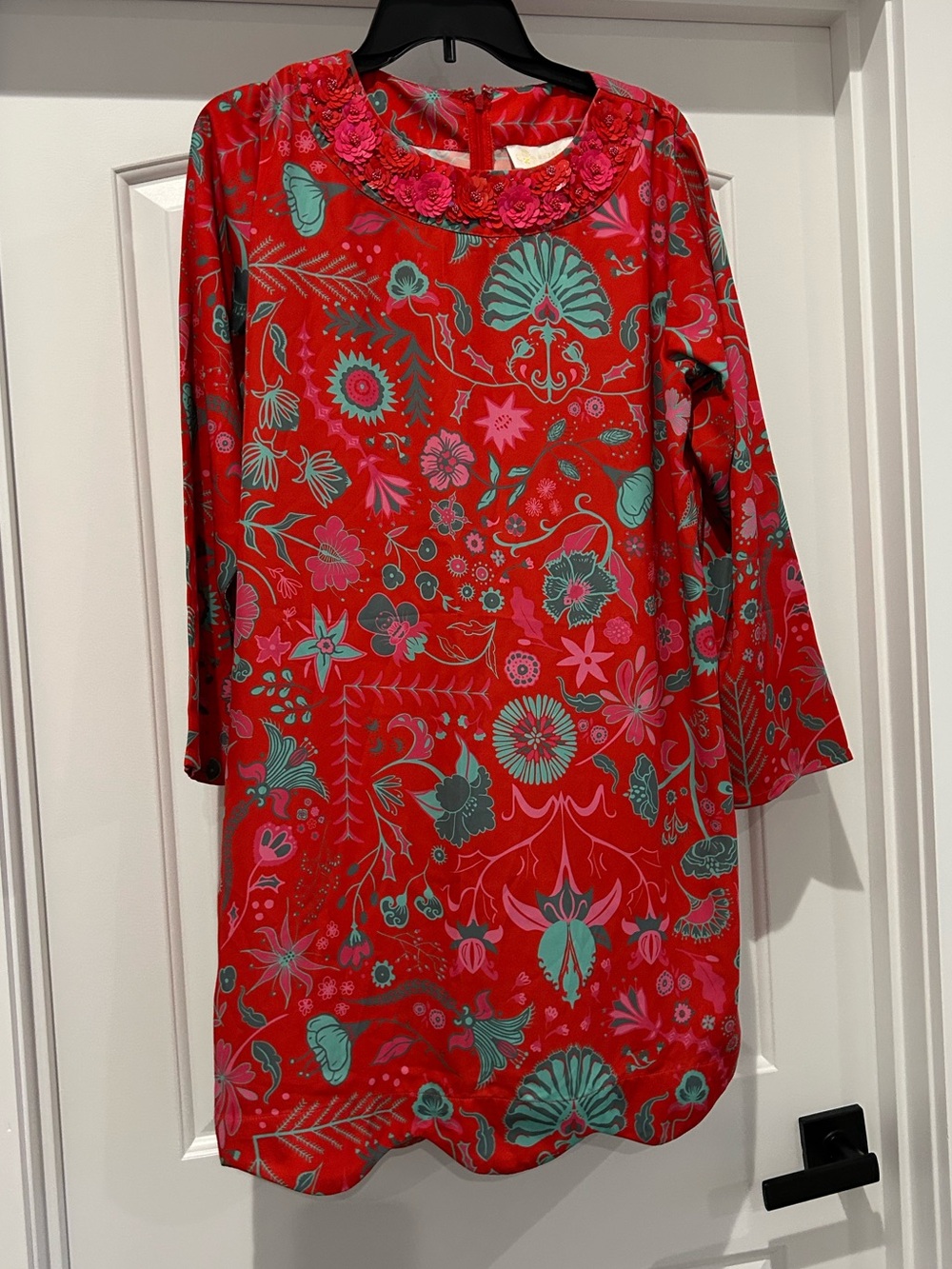 Red Floral Shift Dress with Pink & Teal Accents by Sheridan French NWT